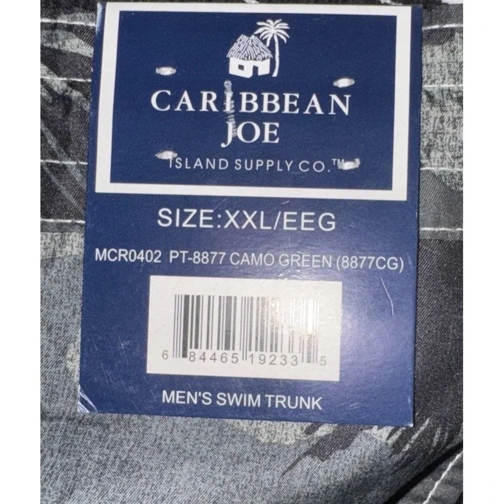Caribbean Joe‎ Mens Swim Trunks Drawstring Stretch Green Lined Tropical XXL 2XL